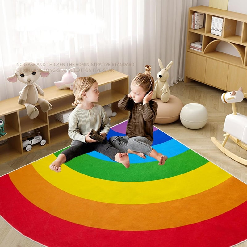 ABREEZE Washable Kids Rug Non-Slip Backing Colorful Rainbow Floor Rug Carpet for Room Girls Kids Nursery 5.3' - Image 4